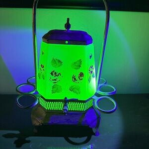 Uranium Glass Vaseline  Painted samovar Glowy